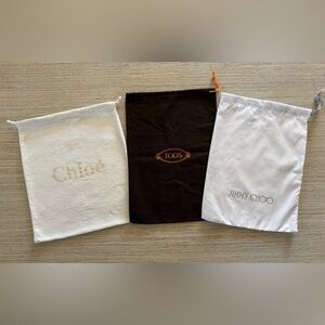 Set of 3 designer shoe purse storage drawstring dust bags Chloe Tod’s Jimmy Choo